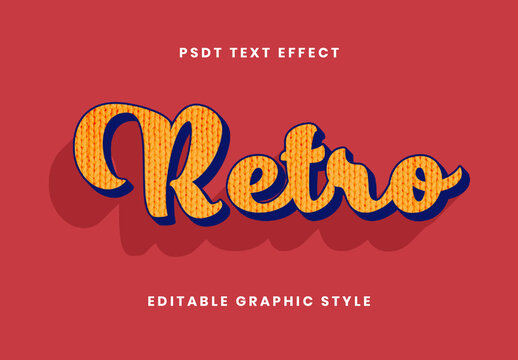 Orange And Blue Retro Embroidered Text Effect Script Knitted 3D Font