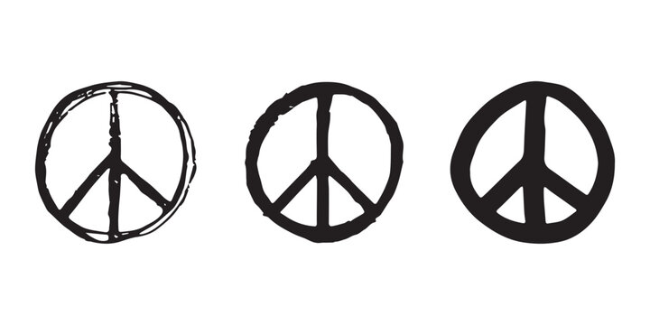 Set of hand drawn peace sign No war symbol Hippie clipart in doodle style Single element for print, web, design, decor