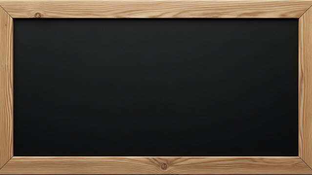 Blank black chalkboard with light wood frame and visible grain texture blackboard empty - Powered by Adobe