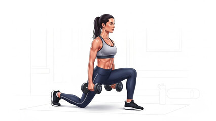 Fototapeta premium Smiling young woman model with long brunette hair sitting on a studio chair for fashion and beauty