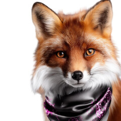 Fototapeta premium Adorable fox with striking eyes and stylish scarf in a close-up portrait showcasing personality and charm