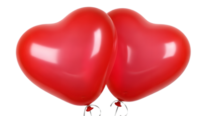 Two red heart shaped balloons isolated on transparent background
