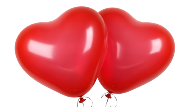 Two red heart shaped balloons isolated on transparent background - Powered by Adobe