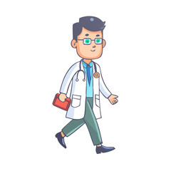 Fototapeta premium Full cycle animation walking doctor. Young professor of medicine or nurse, a character for the animation. Poses in cartoon style.