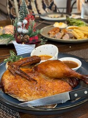 roasted half chicken menu on christmas party meal 