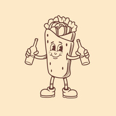 mascot logo shawarma with bottle beer good for branding, restaurant logo, print design, etc