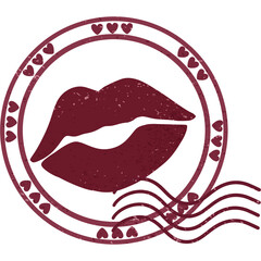 Grunge Lips and Love Stamp &ndash; Vintage Romantic Postal Design