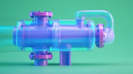 A modern, colorful pipe design with a transparent effect, featured against a vibrant green background, showcasing futuristic engineering and aesthetics.