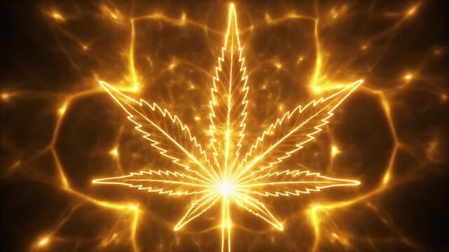 Golden Glowing Cannabis Leaf Abstract Digital Art