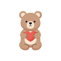 Fototapeta premium Adorable Teddy Bear Holding a Heart Illustration for Valentines Day.