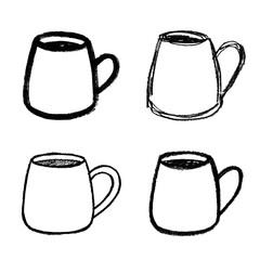 Set of cute hand drawn cup of tea or coffee Simple mug clipart Cozy home doodle Single element for design