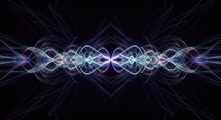 Abstract background showing complex rhythmic waves and repeating geometric structures, visualizing sound frequency and dynamic energy flow ,repeat ,digital ,technology