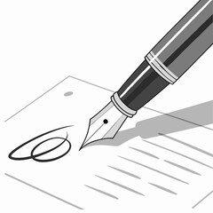 Black and White Fountain Pen Writing Signature on Paper