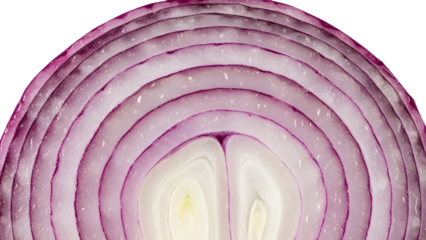 Sliced red onion half ring close up isolated on transparent background
