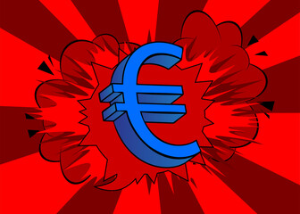 Cartoon Euro sign. Retro vector comics pop art design.