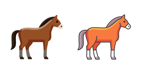 Horse icon with four versions vector set. Flat illustration of equine farm animal for web.