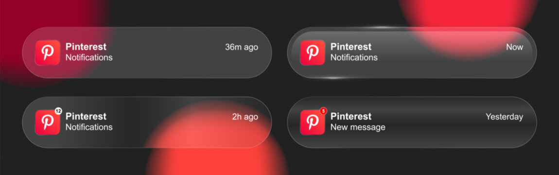 Pinterest liquid glass notifications interface. With modern mobile UI UX design