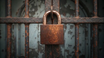 Rusted Padlock on a Foreclosed House Gate with Vintage Appeal