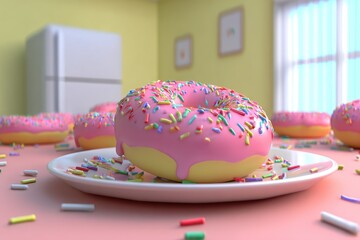 Delicious Pink Frosted Donut on a Plate.