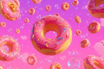 Donut Delight - A Sweet Treat in a Pink Sky.