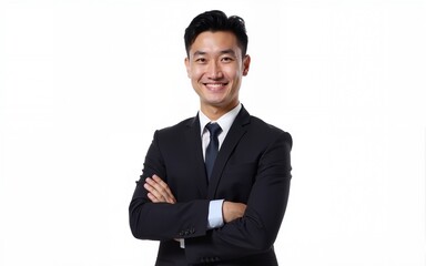Young Asian businessman smilling with arms crossed isolated on white background. High quality