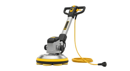 Fototapeta premium Professional industrial floor polishing machine with yellow cord isolated on white background