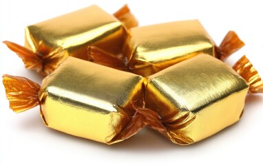 Four Shiny Gold Wrapped Toffee Candies.