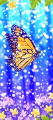 Monarch Butterfly in a Dreamy Blue and Purple Floral Landscape.