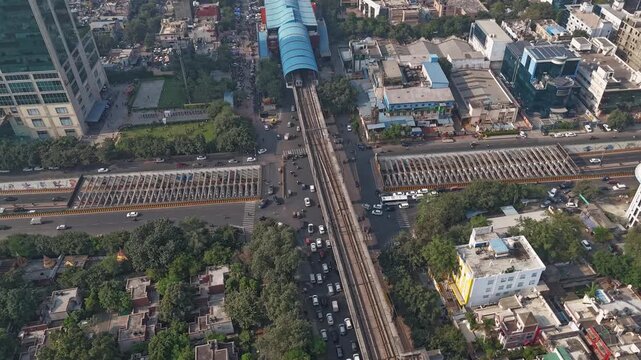Aerial view of central Noida highlighting business towers, upcoming projects, and sprawling green areas balancing the city&rsquo;s growth.