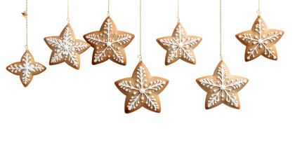 Hanging christmas gingerbread stars isolated on transparent png