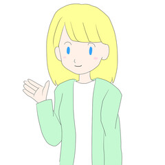 Cute Blonde Woman Waving in Pastel Colors