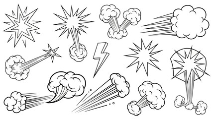 Collection of Black and White Comic Book Explosion and Action Effect Graphics © Busters 