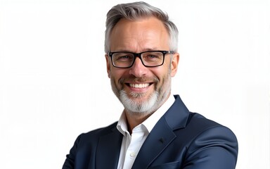 Happy satisfied mature businessman looking at camera isolated on transparent background. High quality