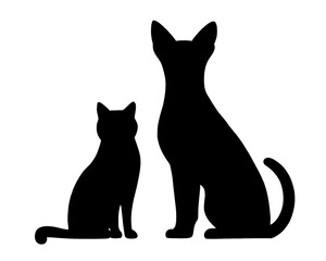 silhouette of dog and cat playing together, vector illustration 3