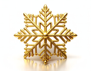 Shiny golden snowflake ornament reflecting on a white surface, perfect for winter and holiday decorations