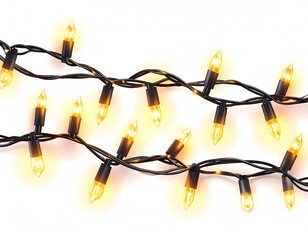 Golden Christmas Lights Garland Glowing on a White Background