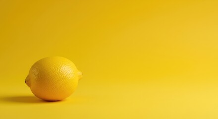 A single vibrant yellow lemon resting on a bright, monochrome yellow background. Studio shot emphasizing clean aesthetic and color contrast ,ripe ,background ,summer