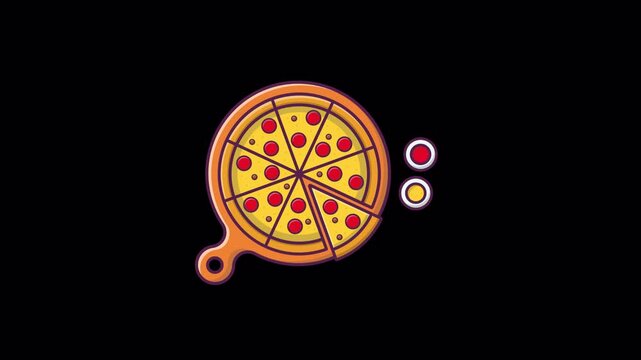 Pizza on Wooden Board with Sliced Piece. Fast Food Concept Animation Video - Transparent
