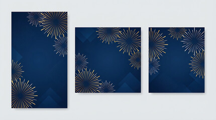Happy New Year 2026 and Merry Christmas corporate blue social media backgrounds with fireworks - Templates for company marketing stories, square, portrait posts