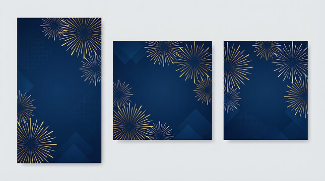 Happy New Year 2026 and Merry Christmas corporate blue social media backgrounds with fireworks - Templates for company marketing stories, square, portrait posts