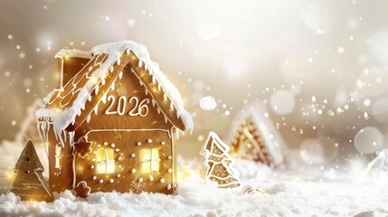 Festive Gingerbread House with Snow and Christmas Decorations for Holiday Celebrations