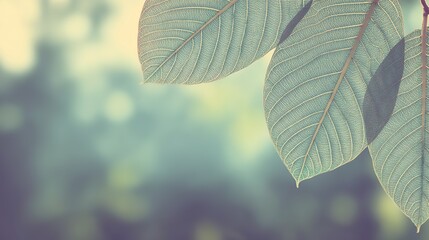 Fototapeta premium trait. Abstract green leaf pattern with soft focus effect representing environmental sustainability, ESG reports.