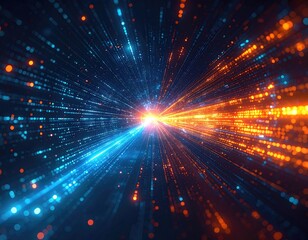 Converging light streams, blue and orange glow