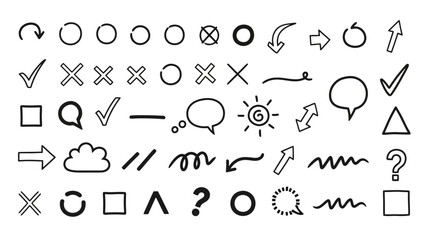 Naklejka premium Collection of Hand-Drawn Doodle Elements and Symbols for Design Projects