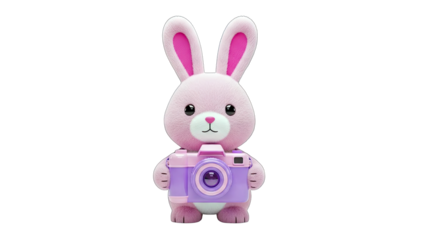 Cute Bunny Photographer with Camera on White Background