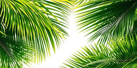Obraz premium Lush green palm leaves form a vibrant, natural frame, green background, nature texture