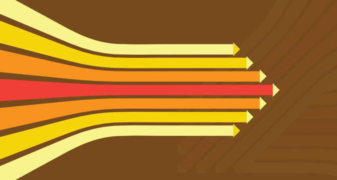 Retro abstract background with converging colorful stripes and arrows on a brown textured surface