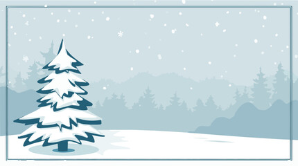 Fototapeta premium Vector illustration template featuring a serene snow-covered background with a prominent pine tree element in a flat design style, incorporating a palette