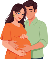 Obraz premium pregnant woman and man embracing expecting baby together.