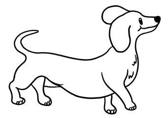 Hand drawn Dachshund puppy outline for playtime, animal decoration, dog shape, cartoon, paw friend, pet shop, vet, character, comic, mascot, adopt and rescue dog, shelter, foster home, kid colouring